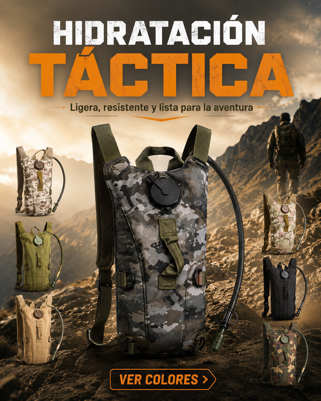 Mochila de Hidratación Táctica 3L | Ligera, Resistente y Multiuso para Deporte y Aventura